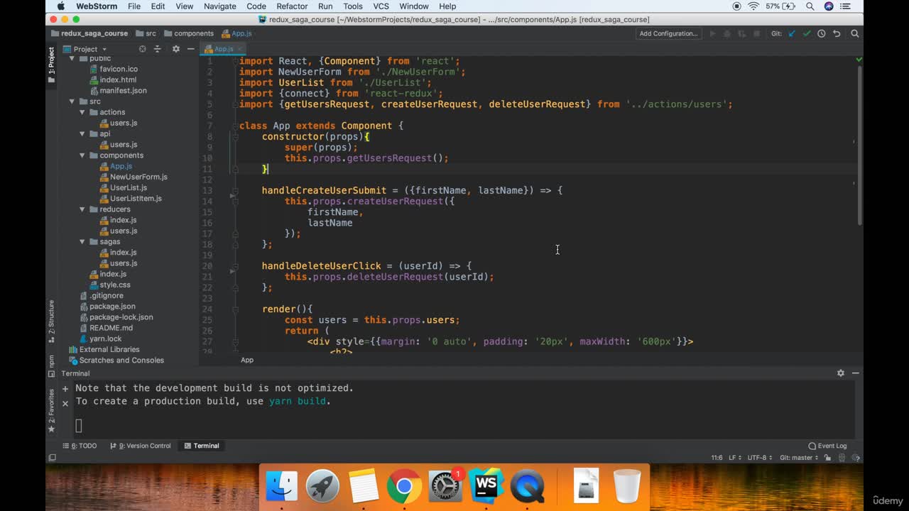 Practical look at the example app and the flow of redux saga