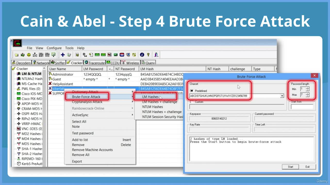 Cain & Abel - Step 5: Brute Force Attack